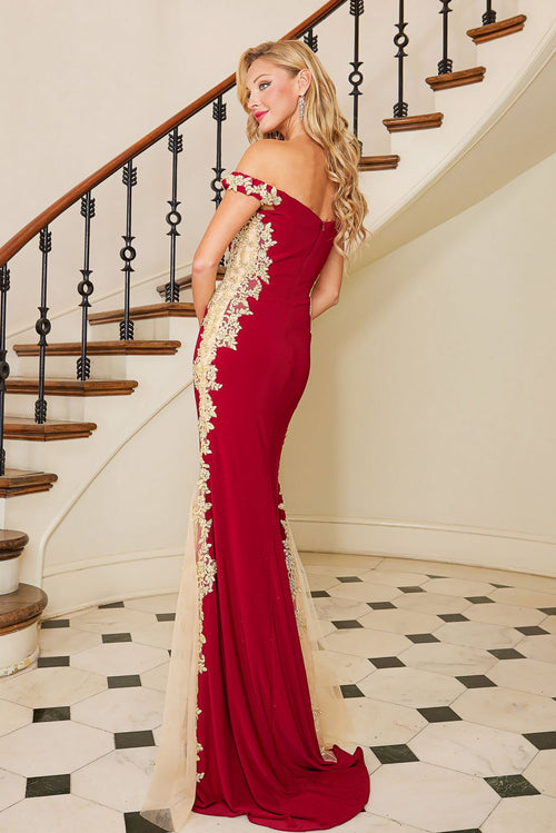 Prom Dresses Mermaid Long Formal Applique Prom Dress Burgundy/Gold