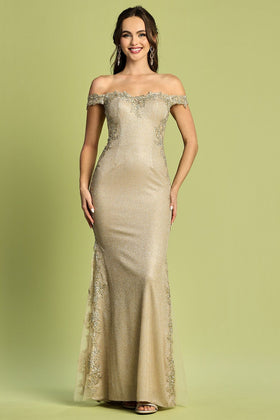 Adora Design 3118 Metallic Glitter Mermaid Off-Shoulder Prom Dress