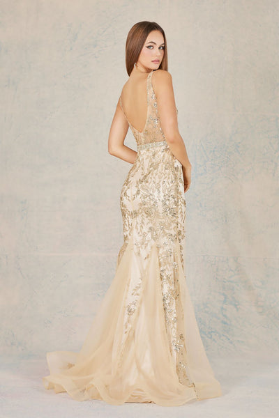 Prom Dresses Mermaid Long Formal Glitter Prin Prom Dress Champagne/Gold