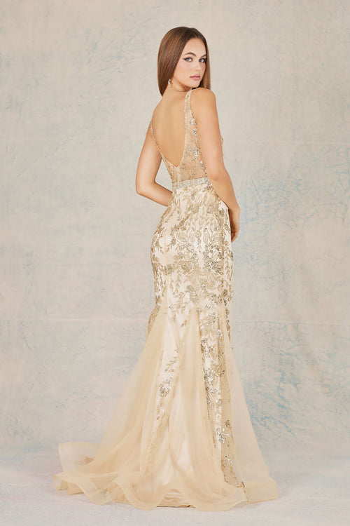 Prom Dresses Mermaid Long Formal Glitter Prin Prom Dress Champagne/Gold