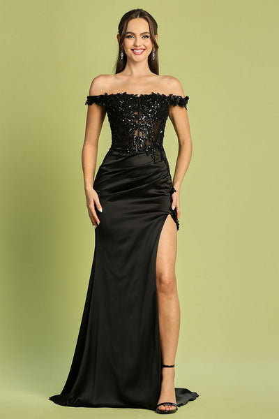 Prom Dresses Long Formal 3D Floral Applique Prom Dress Black