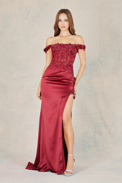 Prom Dresses Long Formal 3D Floral Applique Prom Dress Burgundy