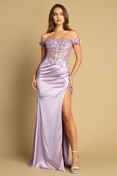 Prom Dresses Long Formal 3D Floral Applique Prom Dress Lavender