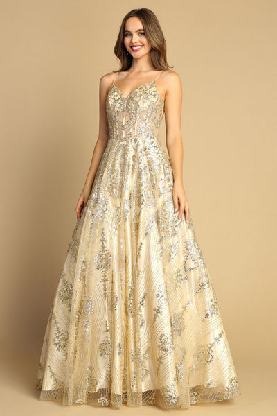 Prom Dresses A Line Long Glitter Prom Formal Dress Champagne