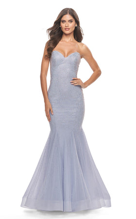 La Femme 31421C Slit Metallic Sweetheart Sleeveless Prom Dress