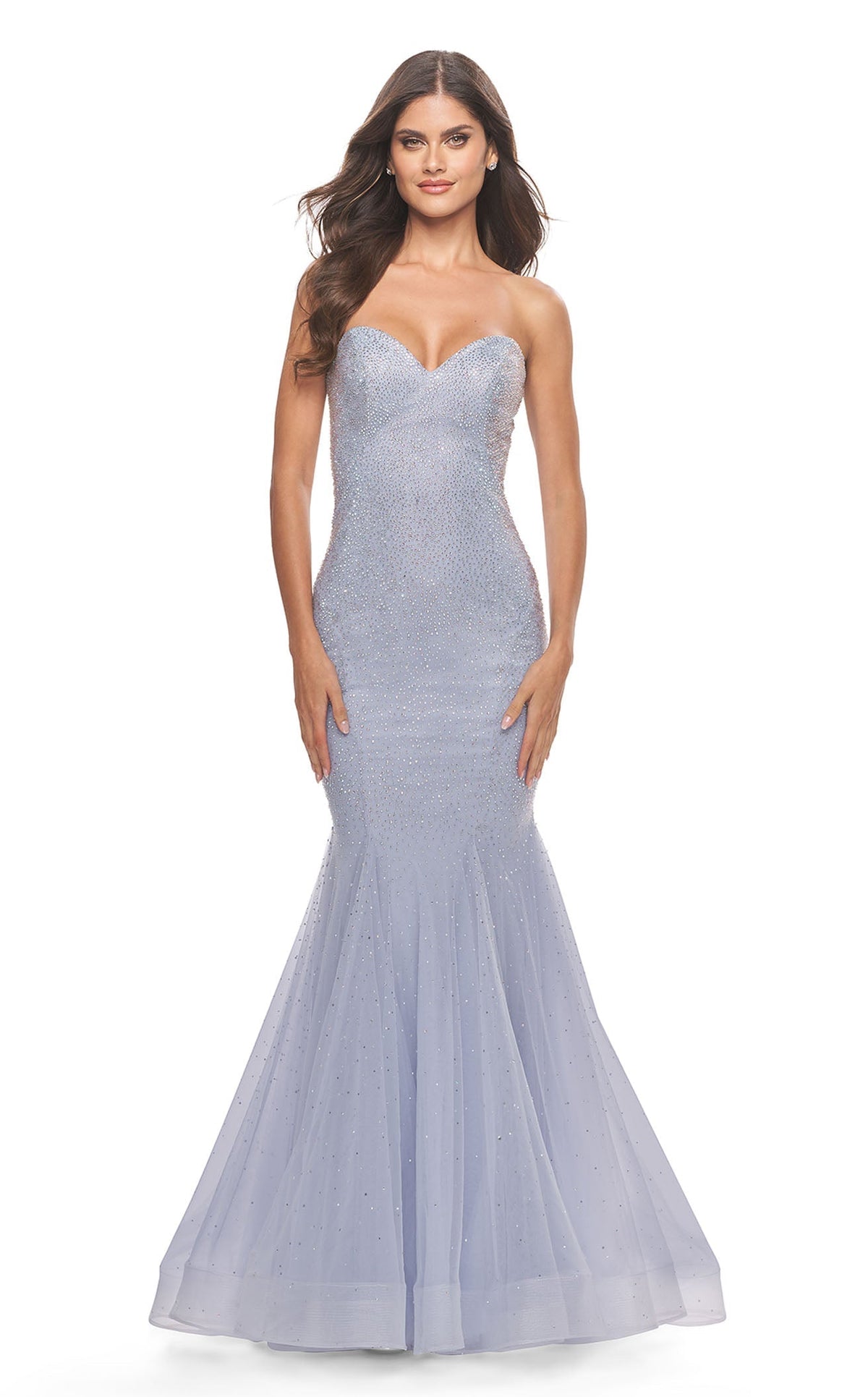 La Femme 31421C Slit Metallic Sweetheart Sleeveless Prom Dress