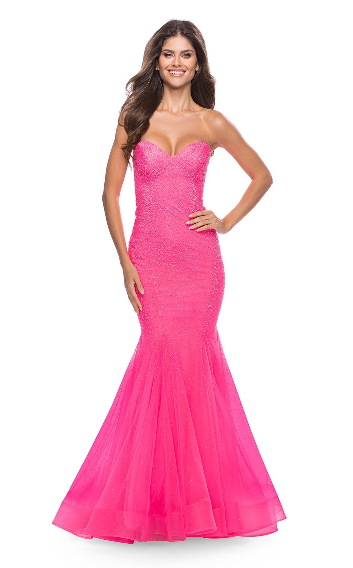 La Femme 31421C Slit Metallic Sweetheart Sleeveless Prom Dress