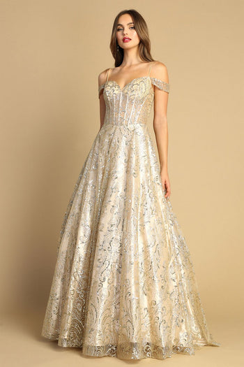 Prom Dresses Ball Gown Glitter Long Formal Prom Dress Champagne