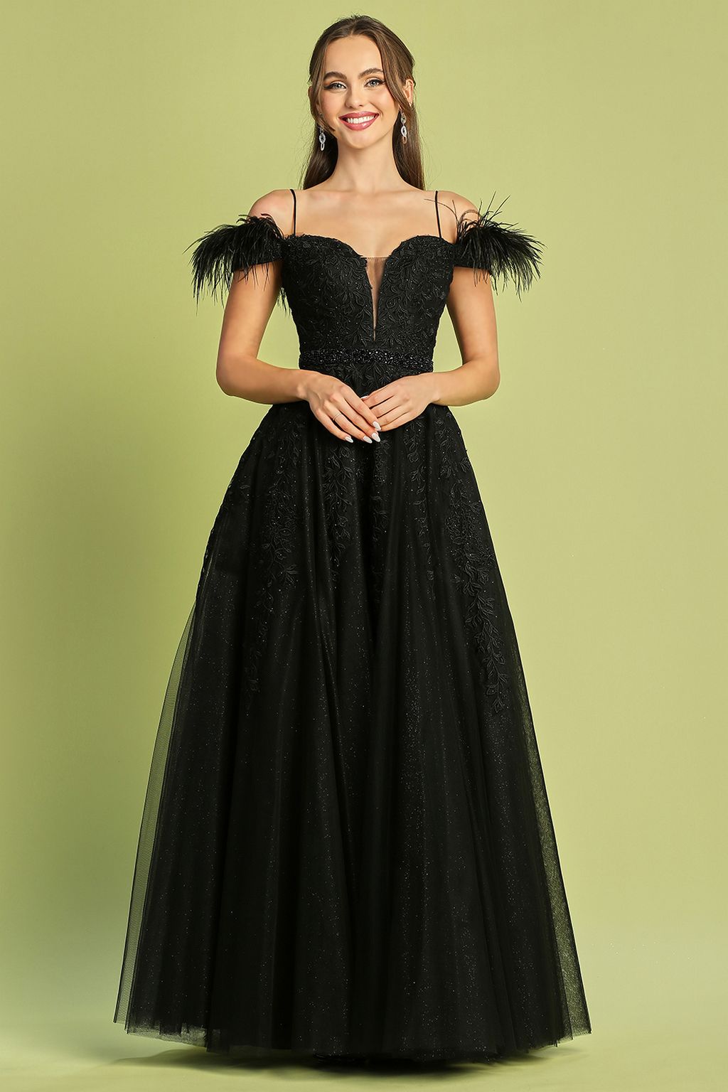 Prom Dresses Long Glitter Applique Formal A Line Prom Dress Black