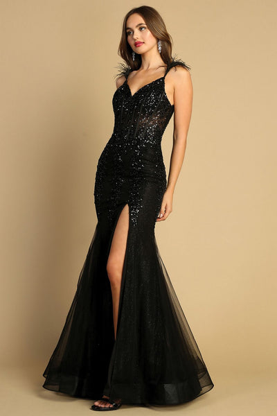 Prom Dresses Long Beaded Sequin Detail Formal Prom Dress Black
