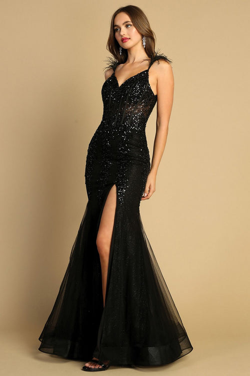 Prom Dresses Long Beaded Sequin Detail Formal Prom Dress Black
