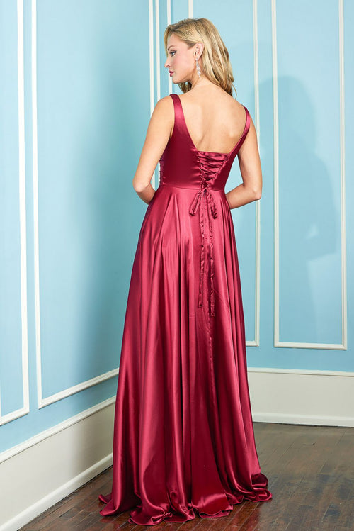 Prom Dresses Pleated Long Formal Slit A Line Prom Dress Sienna