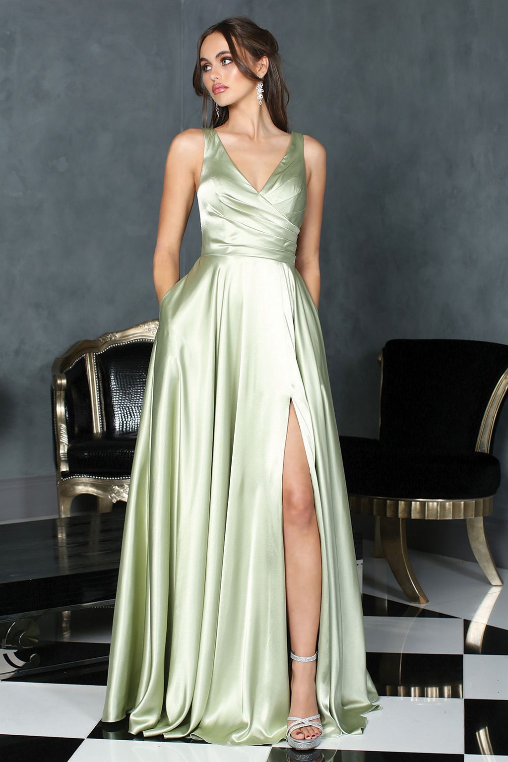Prom Dresses Pleated Long Formal Slit A Line Prom Dress Sienna