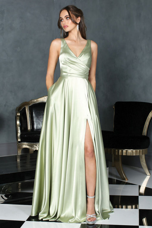 Prom Dresses Pleated Long Formal Slit A Line Prom Dress Sienna