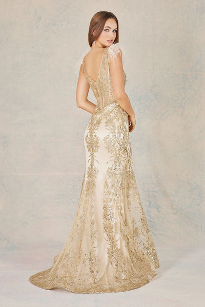 Prom Dresses Glitter Long Printed Prom Mermaid Formal Dress Champagne