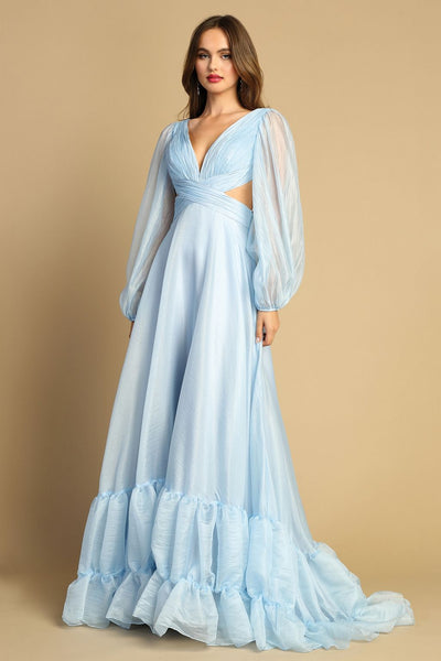 Prom Dresses A Line Tiered Long Formal Ruffle Prom Dress Light Blue