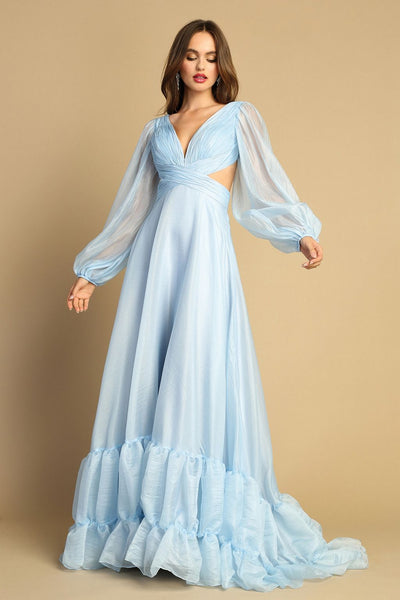 Prom Dresses A Line Tiered Long Formal Ruffle Prom Dress Light Blue