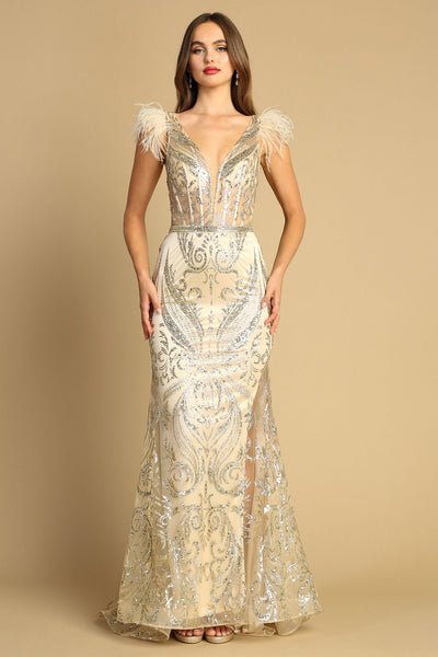 Prom Dresses Formal Long Printed Glitter Prom Dress Champagne