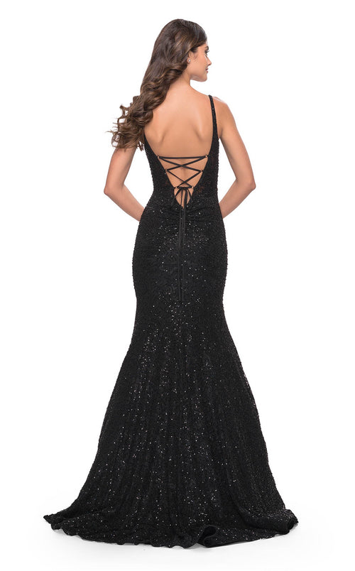 La Femme 31524C Lace Beaded Embroidered V Neck Prom Dress