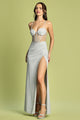 Prom Dresses Prom Long Slit Glitter Formal Dress  Silver