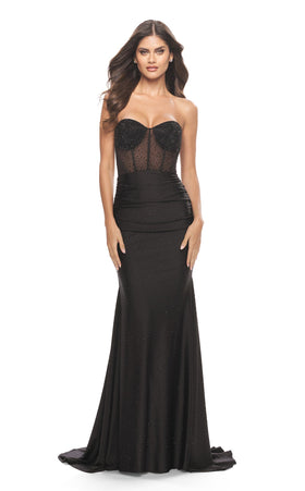 La Femme 31566C Tulle Beaded Slit Sweetheart Prom Dress
