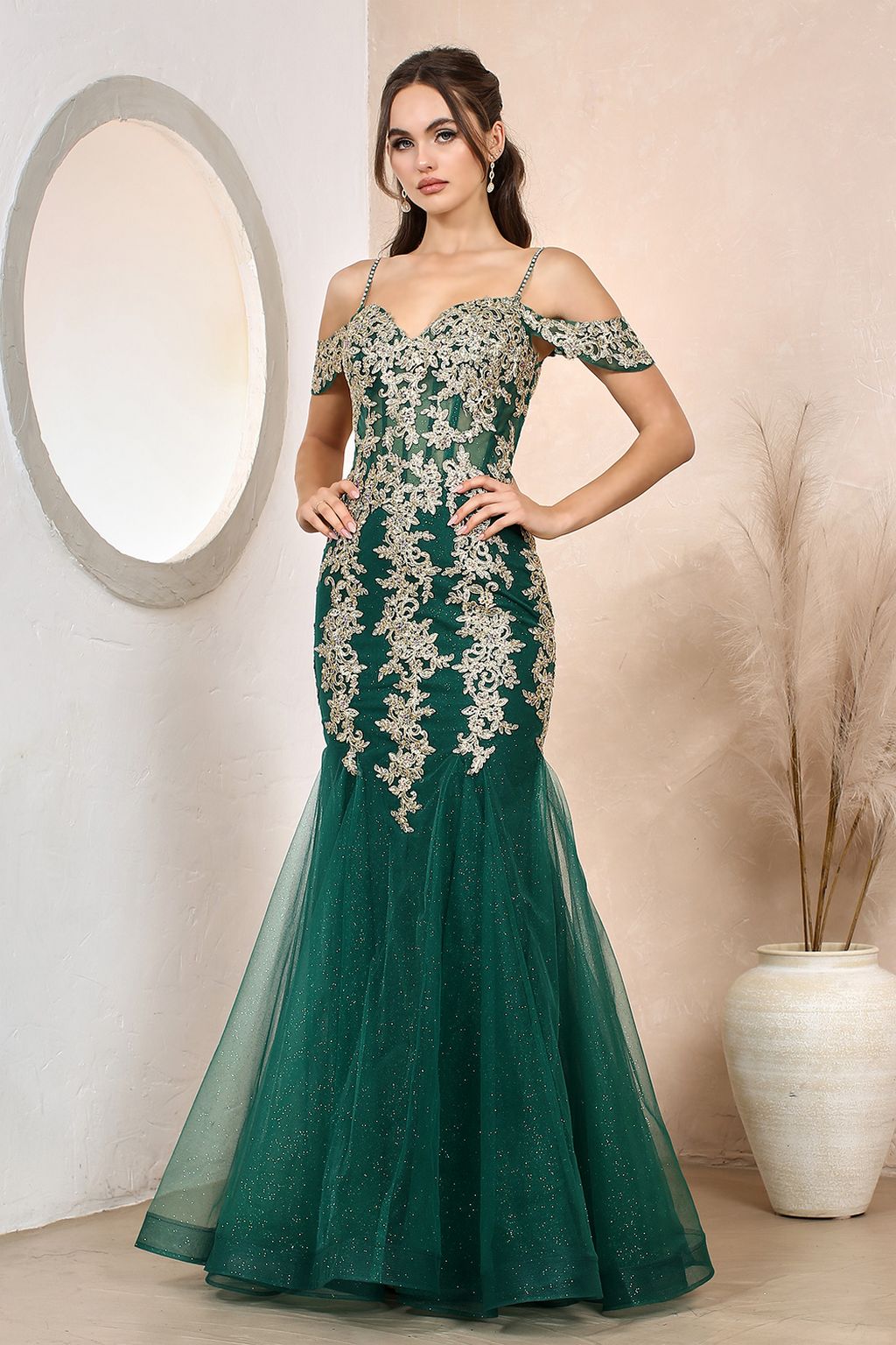 Adora Design 3156 Off Shoulder Glitter Applique Mermaid Prom Dress