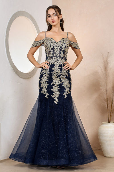 Prom Dresses Prom Mermaid Long Formal Applique Dress Navy/Gold