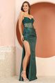 Prom Dresses Fitted Long Slit Beaded Detail Formal Prom Dress Emerald