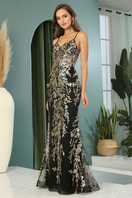 Prom Dresses Long Fitted Glitter Applique Corset Prom Dress Champagne/Gold