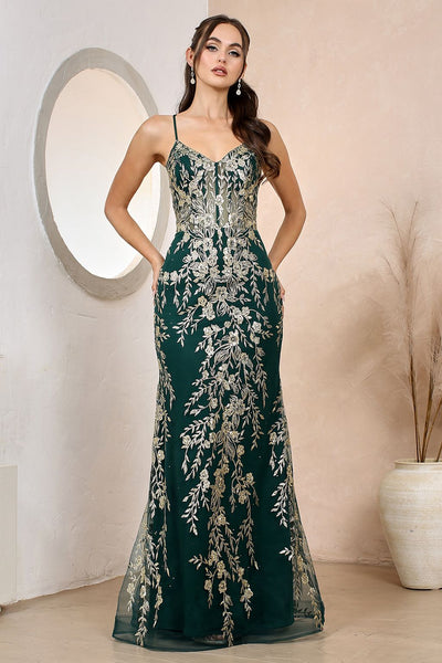 Prom Dresses Long Fitted Glitter Applique Corset Prom Dress Emerald/Gold