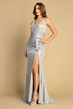 Prom Dresses Long Fitted Formal Pleated Slit Prom Dress Silver