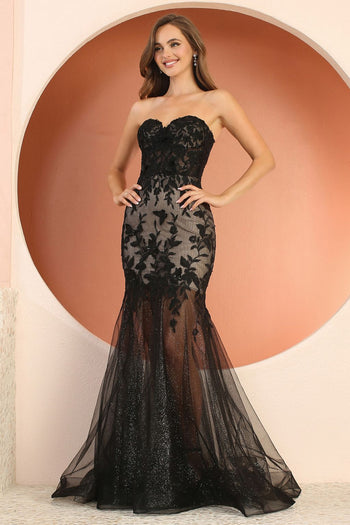 Prom Dresses Long Glitter Formal Mermaid Prom Dress Black/Nude