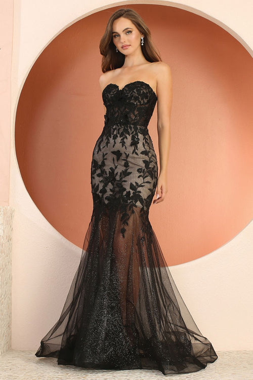 Prom Dresses Long Glitter Formal Mermaid Prom Dress Black/Nude