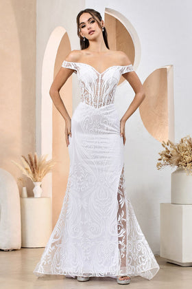 Adora Design 3168 Off Shoulder Glitter Print Mermaid Wedding Dress