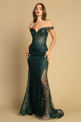 Adora Design 3168 Off Shoulder Glitter Print Mermaid Prom Gown