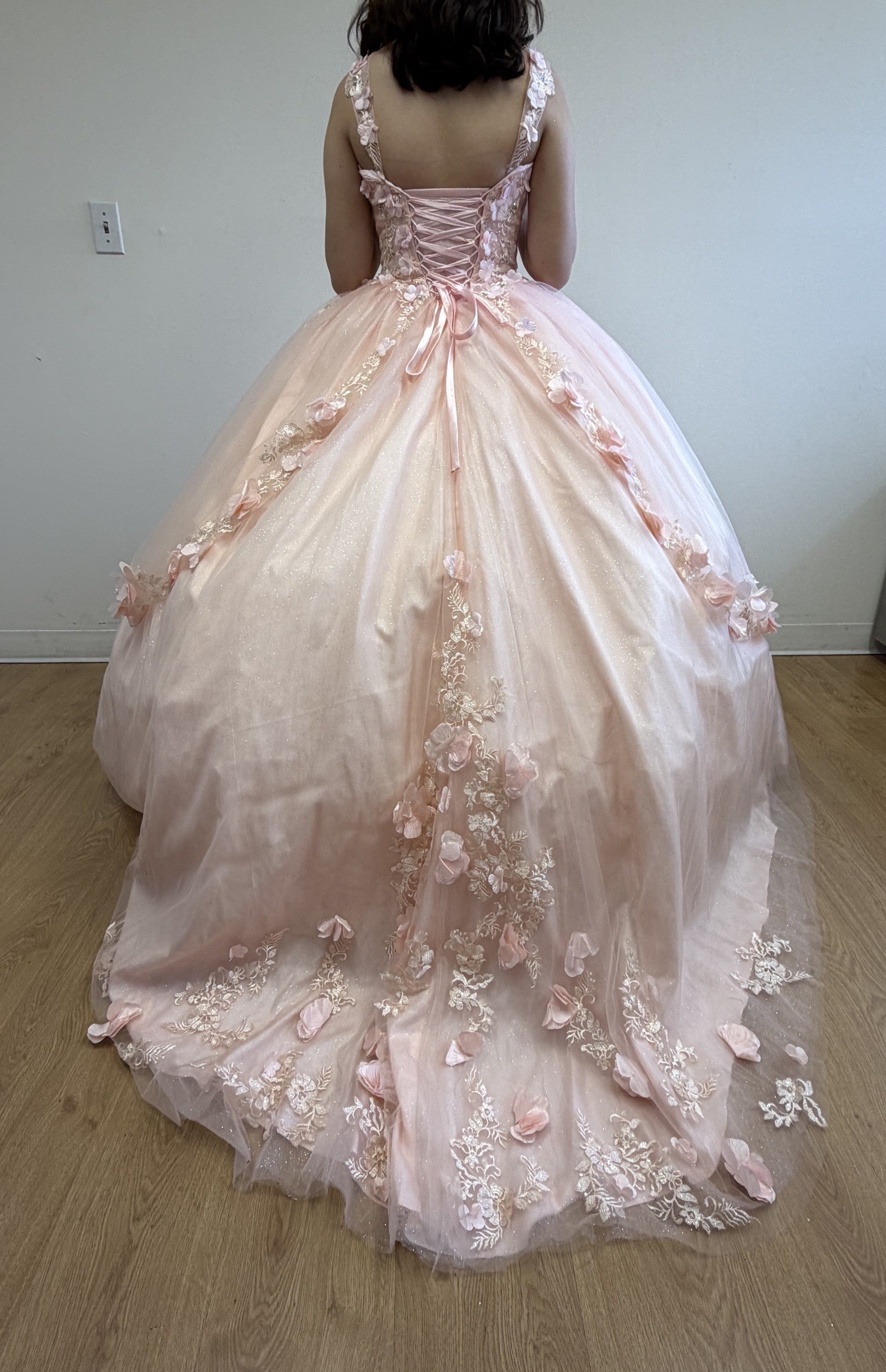 Layla K ROSE GOLD Embroidered Mesh Ballgown Dress