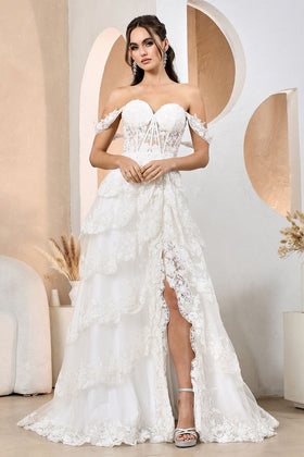 Adora Design 3174 A Line Sequin Applique Tiered Long Wedding Dress