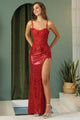 Prom Dresses Sequin Long Fitted Formal Slit Prom Dress Red