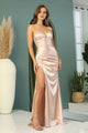 Prom Dresses Pleated Long Formal Slit Prom Dress Deep Champagne