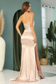 Prom Dresses Pleated Long Formal Slit Prom Dress Deep Champagne