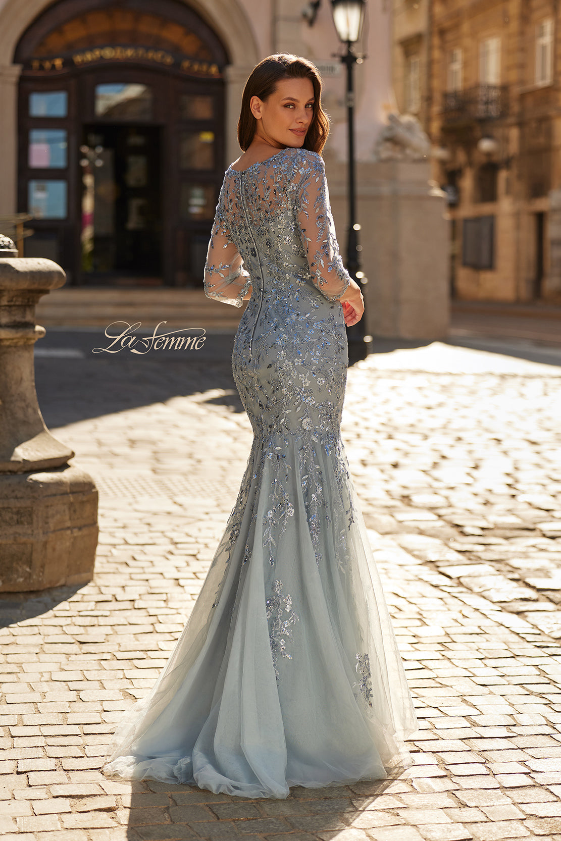 La Femme 31799 Long Mermaid Gown with Beaded Appliques