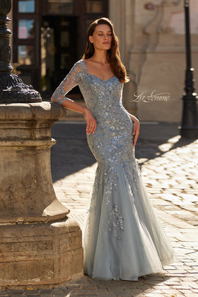 La Femme 31799 Long Mermaid Gown with Beaded Appliques