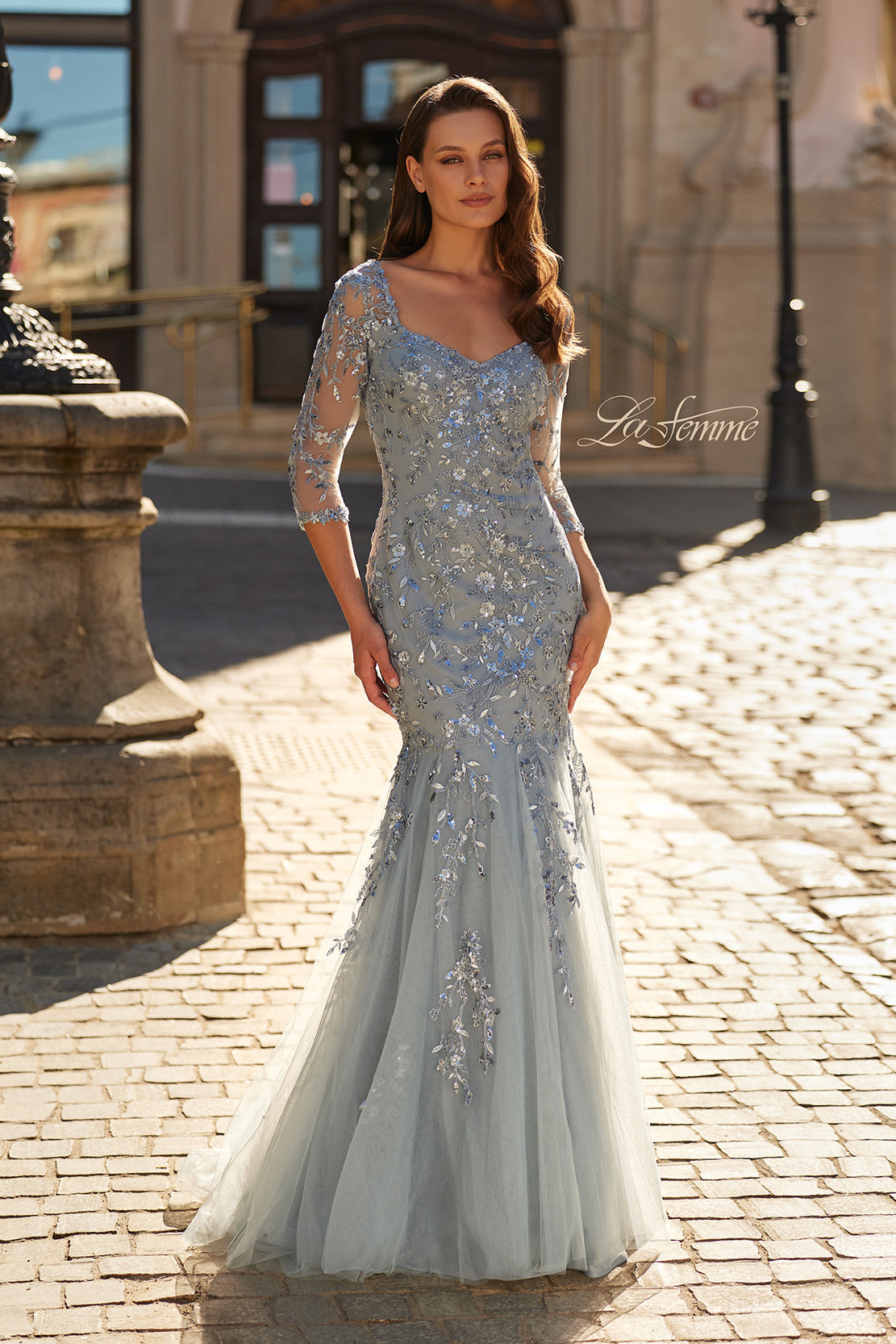 La Femme 31799 Long Mermaid Gown with Beaded Appliques