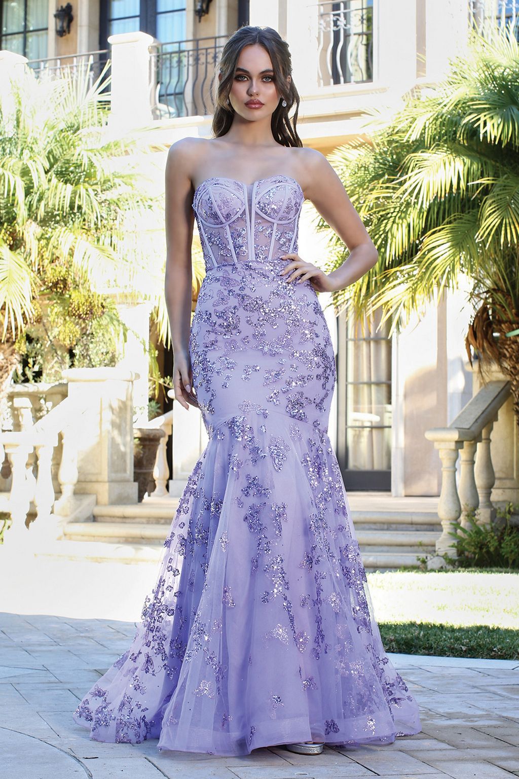 dramatic prom dresses Adora Design 3179 Strapless Corset Glitter Mermaid Long Prom Dress