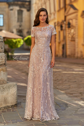 La Femme 31838 Illusion Bateau Embroidered Formal Gown