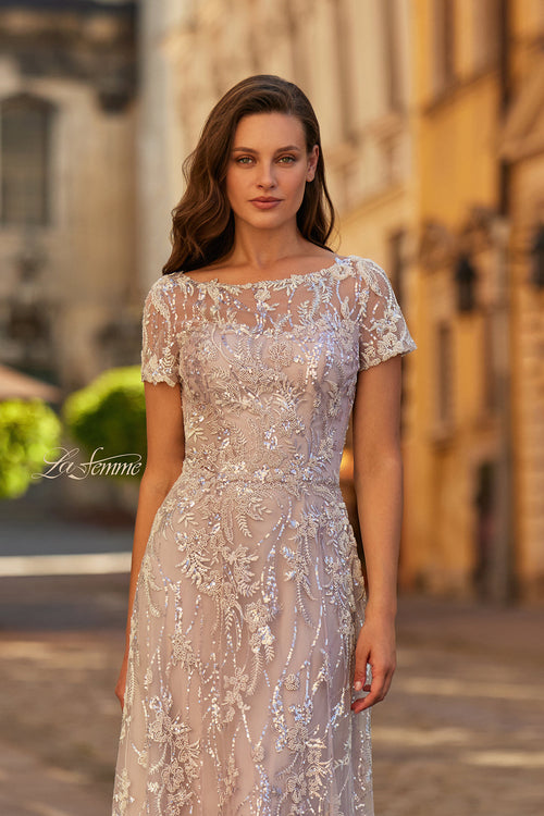 La Femme 31838 Illusion Bateau Embroidered Formal Gown