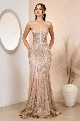 Adora Design 3185 Strapless Glitter Mermaid Long Prom Gown
