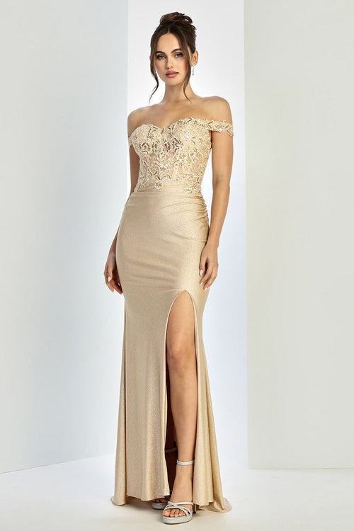 Prom Dresses Long Formal Fitted Lace Prom Dress Champagne