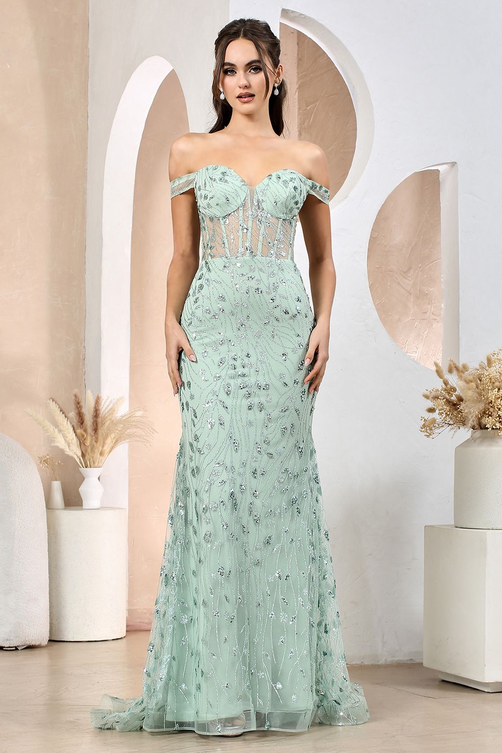 Prom Dresses Long Sequin Printed Prom Formal Dress Sage