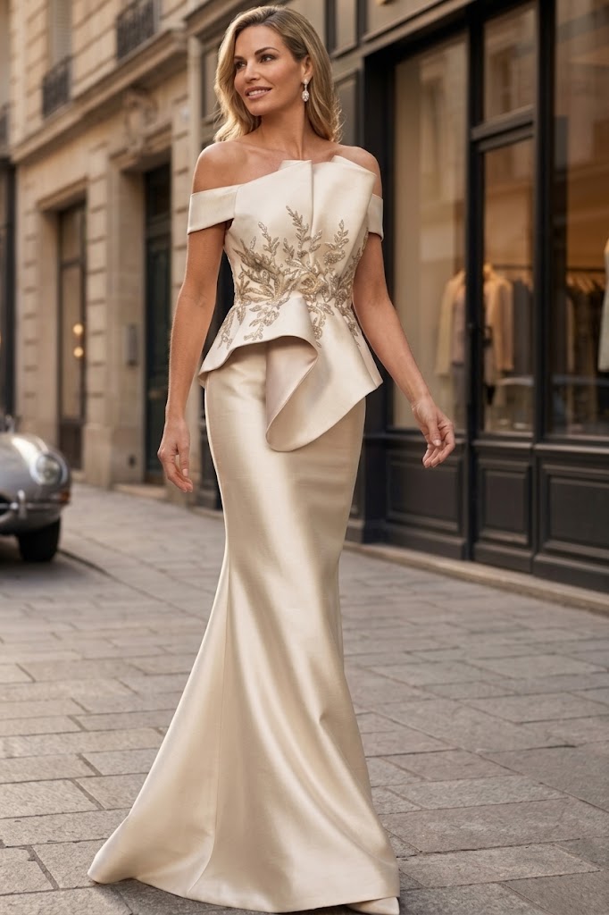 Terani Couture Off the Shoulder Beaded Mermaid Gown